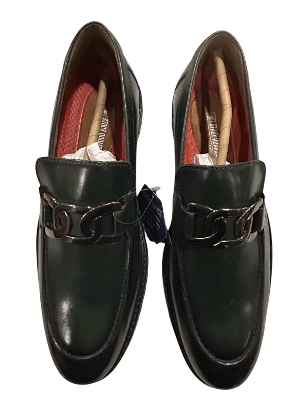 Stacy Adams Hale Green Leather Chain Loafers Ortholite Lug Sole M 8.5 W 10 NWT